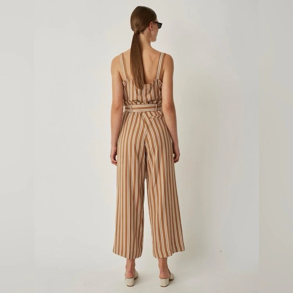 JUST Female Wendy Striped Lyocell Paperbag Wide Leg Pants Large Neutral Striped - Picture 3 of 11
